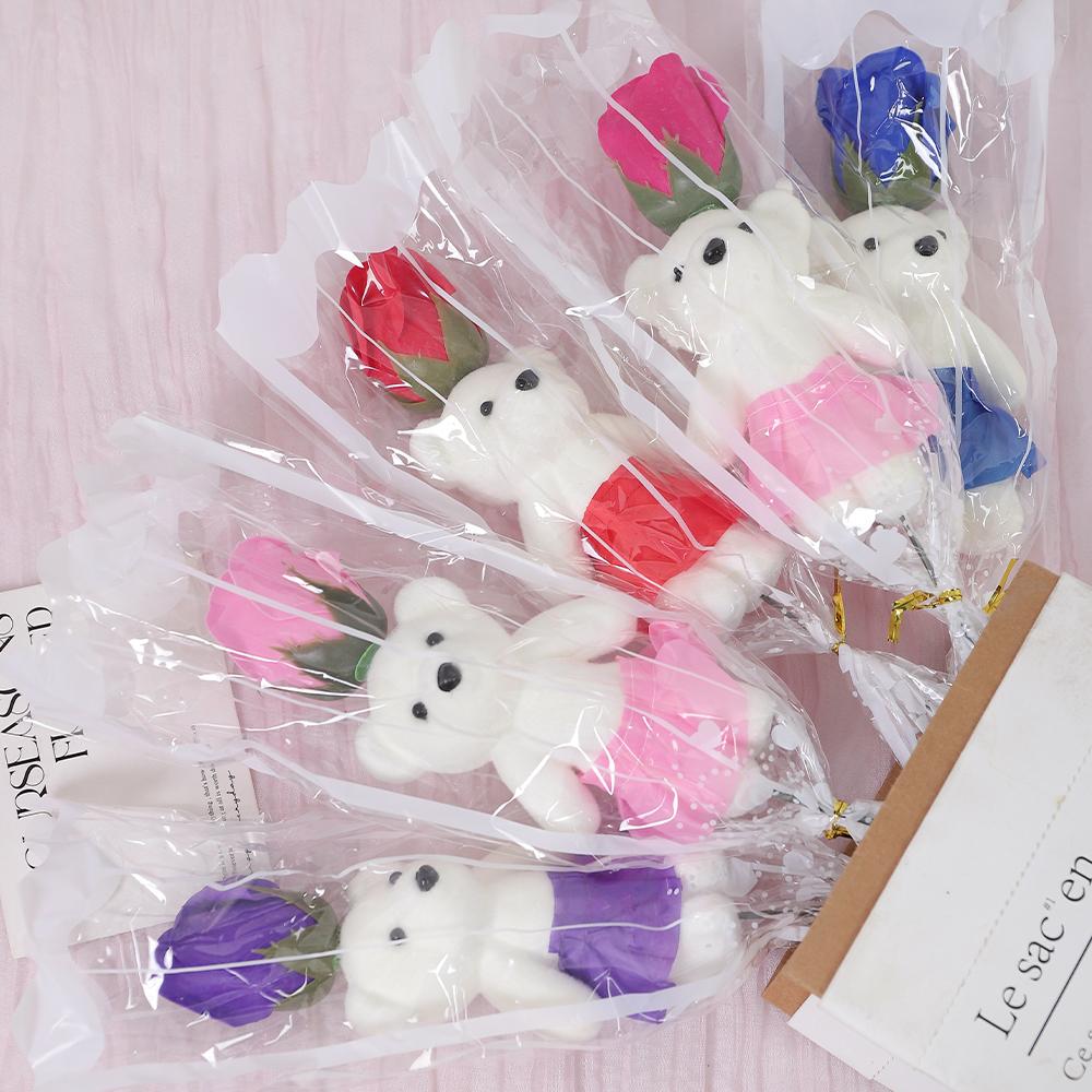 43cm Artificial Foam Bear Soap Rose Valentine's Day Gift Holding Bouquet Wedding Decoration Home Room Decor DIY Family Gathering