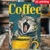 Vintage Coffee Cat Iron Wall Art Sign  Whimsical Retro Design with Feline  Cup Illustration   Home Bedroom Decor No Electri