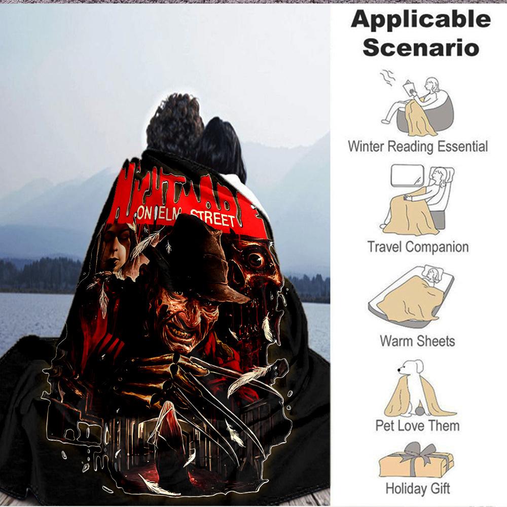 1pc A Nightmare on Elm Street Flannel Throw Blanket - HD Printed Lightweight Soft Warm All-Season Blanket for Sofa, Bed, Travel, Camping 072