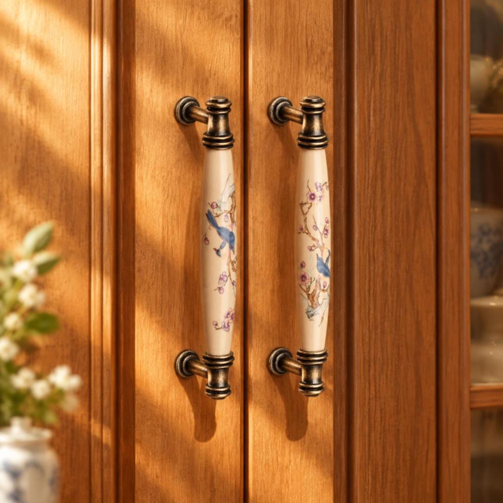 Wardrobe Drawer Pull Elegant Ceramic and Metal Furniture Handle Sturdy