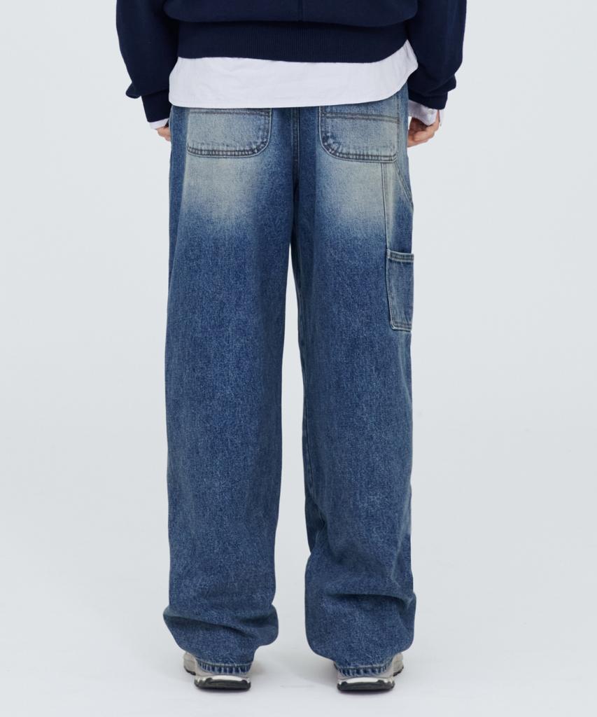 Modenaleudeo Double Knee Wide Denim Pants (Medium Blue)