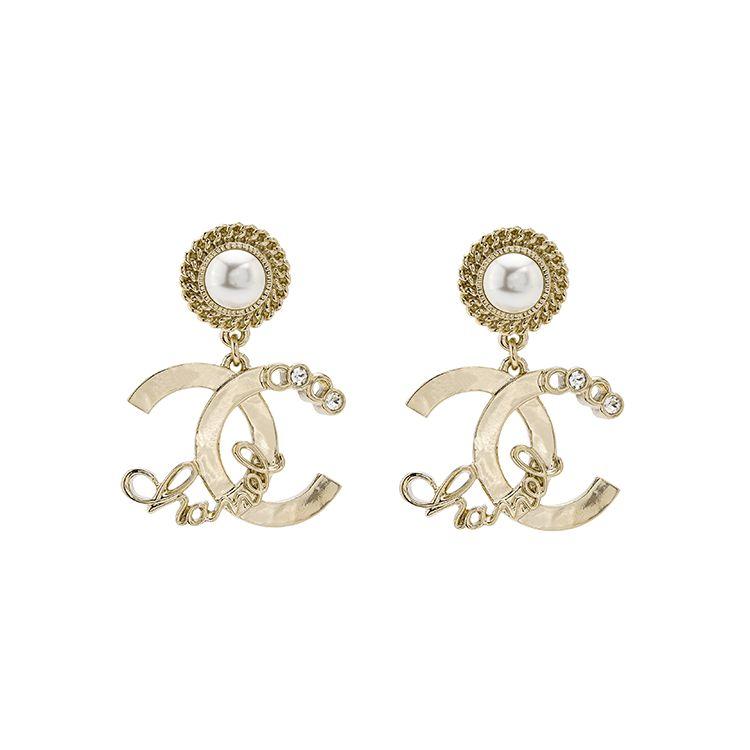 

Chanel Metal, Glass And Rhinestone Double C Pearl Earrings Women earrings Gold AB7946-B07769-NH123 Box+Padding Board,F,Gold