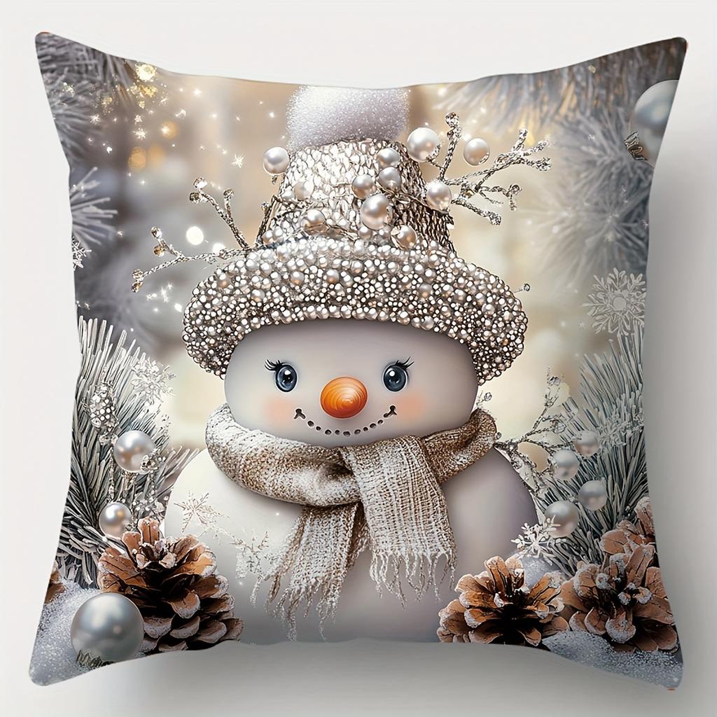 1pc Grey Christmas Cushion Cover Snowman Dwarf Pine Durable Cover 2025 New for Home Ornament Xmas New Year Christmas Decoration
