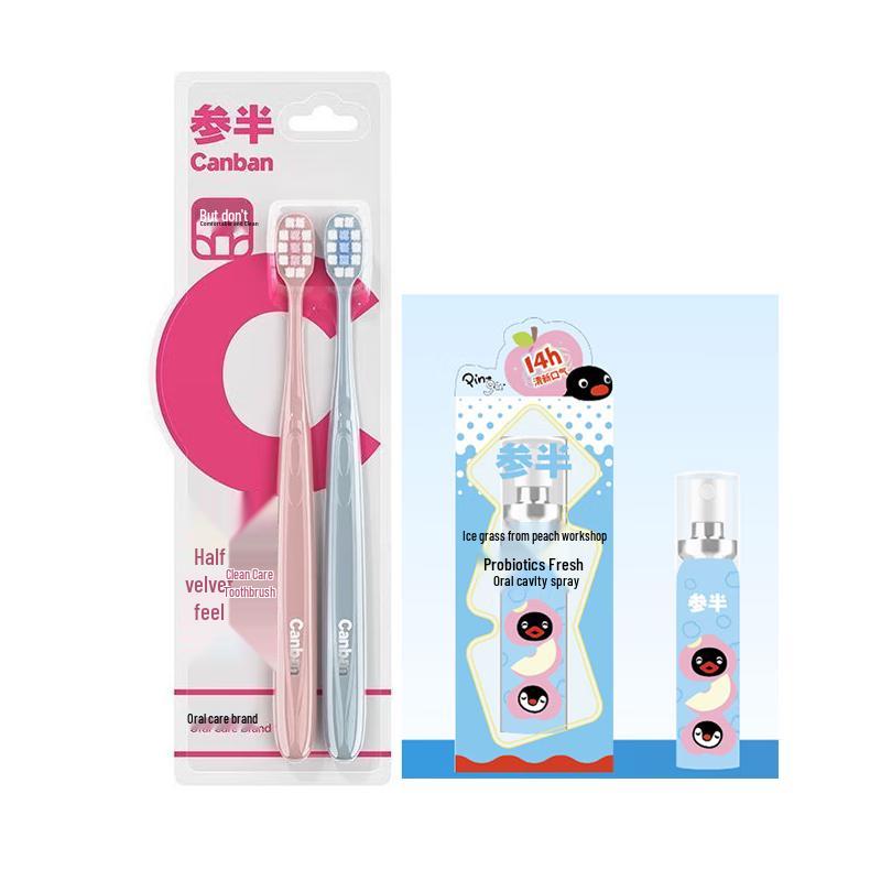 Pingu Semi-Velvet Toothbrush & Oral Spray Set