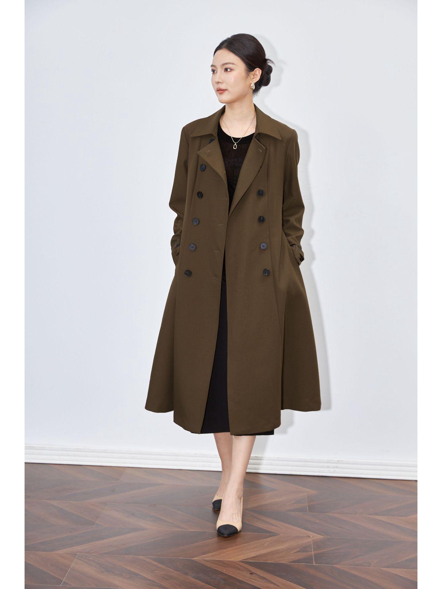 

Женский приталенный тренч А-силуэта - Легкая роскошь, средней длины, коллекция Осень/Зима Extra Large коричневый