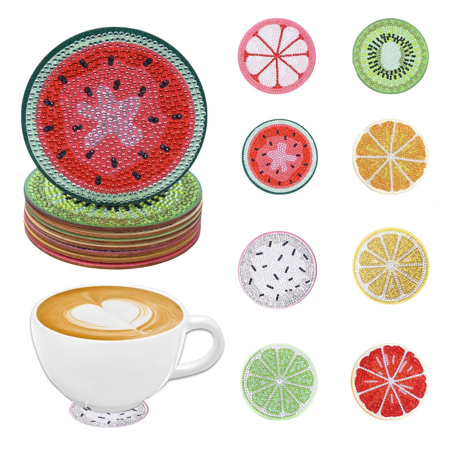 

Фруктовый узор из 8 частей DIY Алмазная роспись Подставка без подстаканника Деревянная подставка Гостиная Офис Бар Ресторан