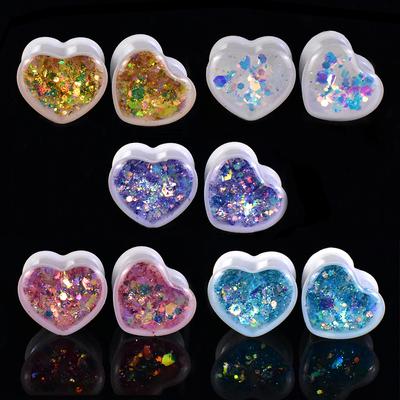 6-50mm Renkli Paillette Kulak Tünelleri Tıkacı Sevimli Kalp Şeklinde Kulak Genişletici Çiviler Germe Vücut Piercing Takısı