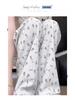 145cm Women's White Floral Casual Summer Sweatpants - Loose, Straight-Leg, Petite, Wide-Leg Pants