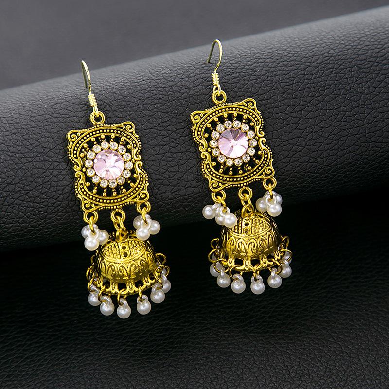 Retro Gemstone Necklace Ring Set, Metal Wind Gold Diamond Fringed Chain Exaggerated Temperament Accessories
