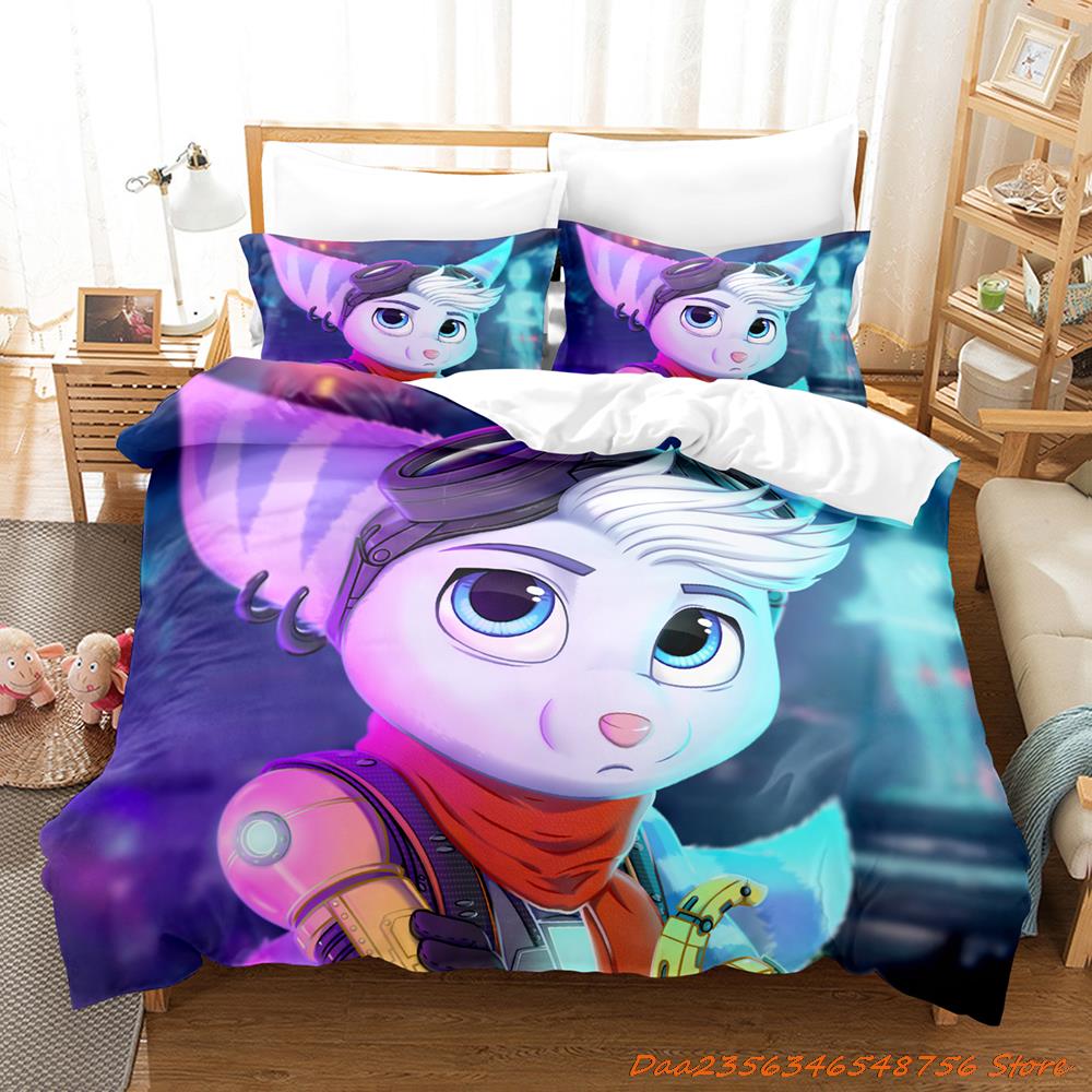 Personelity Game Anime Ratchet Clank Rift Apart Bedding Set Cartoon Three-Piece Set Adult Kid Bedroom Three-Piece Suits 3D
