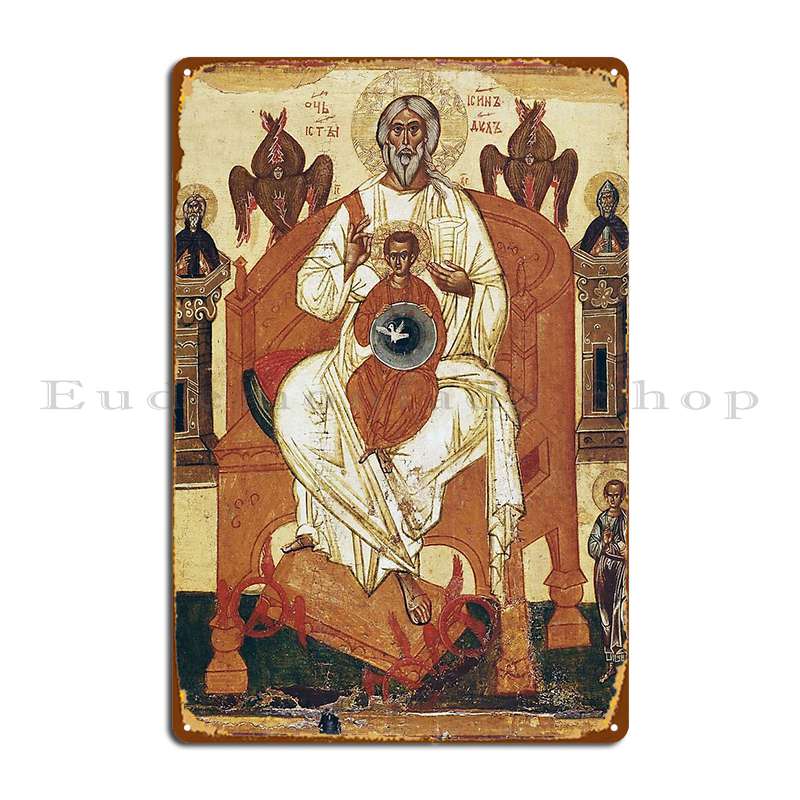 Святая Троица Со Святыми Металлическая Вывеска Постер Индивидуальное Настенное Украшение Украшение для Вечеринки Настенная Роспись Металлическая Вывеска Постер 20x30cm