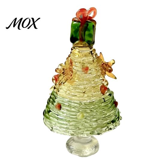 Glass Christmas Tree Decoration Glazed Figurine, Colorful Miniature Xmas Decor, Handcrafted Table Centerpiece for Home Office Holiday Unique
