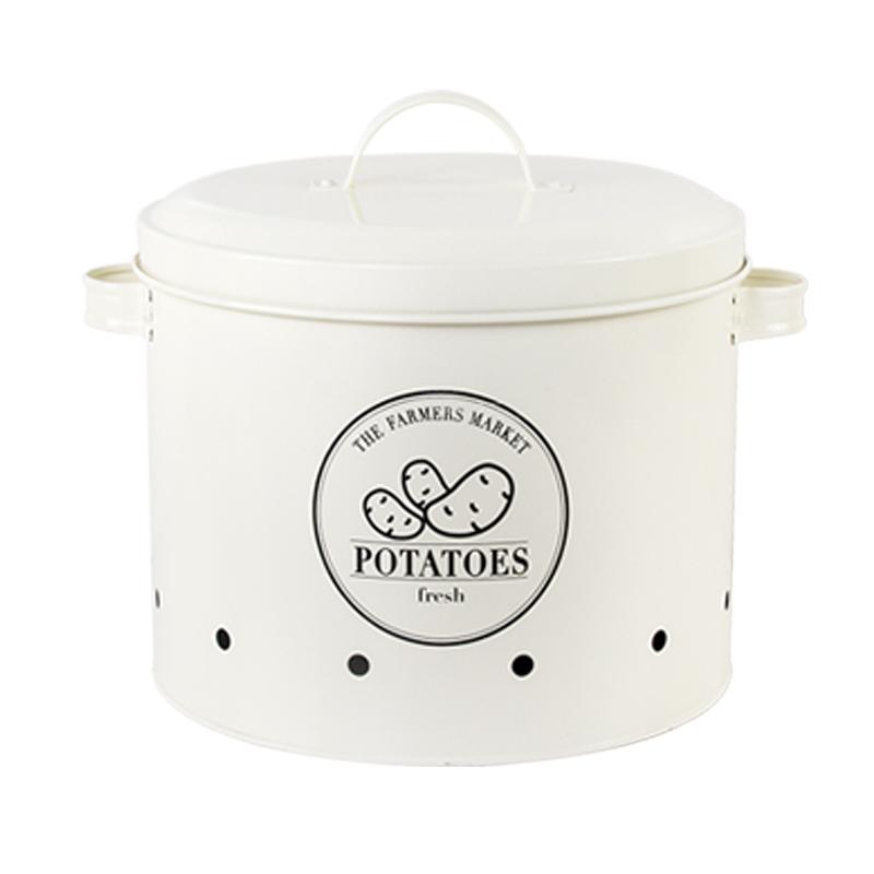 Canisters Set of 3 Potatoes Onions Garlic Container Storage Bins Metal Box White Kitchen Organizer Storage Box Large Capacity
