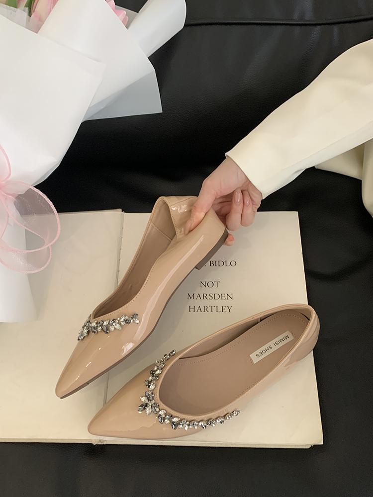 Fashion Fashion Crystal Pointed Toe Shoes Laides Comfort Elegant Dancing Party Wedding Shoes Moccasins Flat Shoes French Sandals Women