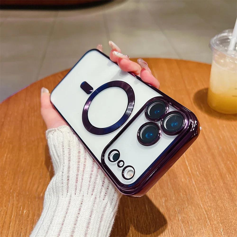 Popular Plating Transparent Wireless Charging Case For iPhone 17 Air 16/E 15 14 Plus 13 12 11 Pro Max Shockproof Anti-Fall Cover