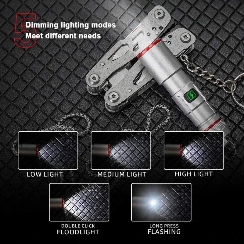 Multifunctional Mini Necklace LED Flashlight Pocket Aluminum Alloy Small Torch Type-C Rechargeable Emergency Lighting Torch
