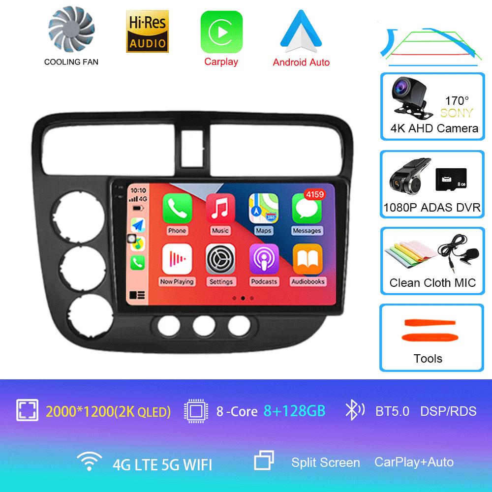 Car Radio Android 14 Carplay Auto Multimedia Player For Honda Civic 7 2000-2006 Navigation Autoradio GPS Stereo 2din Head Unit