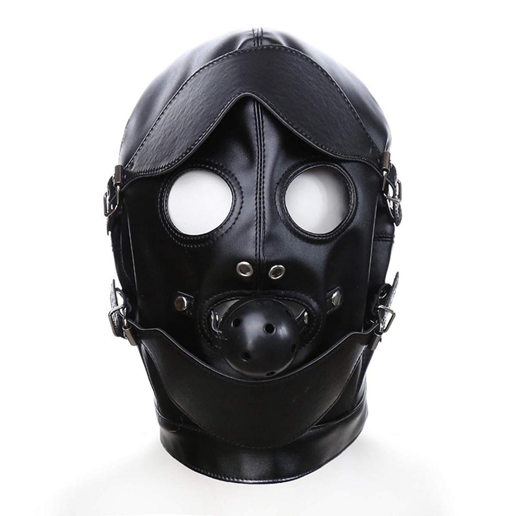 Ifukens Full Head PU Leather with Gag and Bondage Kinky Fetish SM Full Head Adult Black Full Head Mask Black Ball Leather Mask Mask, Ball, Mask, Mask,