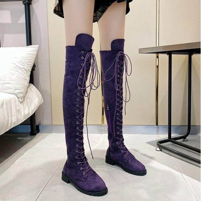 Fashion Suede Spring Autumn Solid Color Women's Thigh High Boots Brown 2025 New Chic and Elegant Goth Ladies Above Over The Knee Shoes