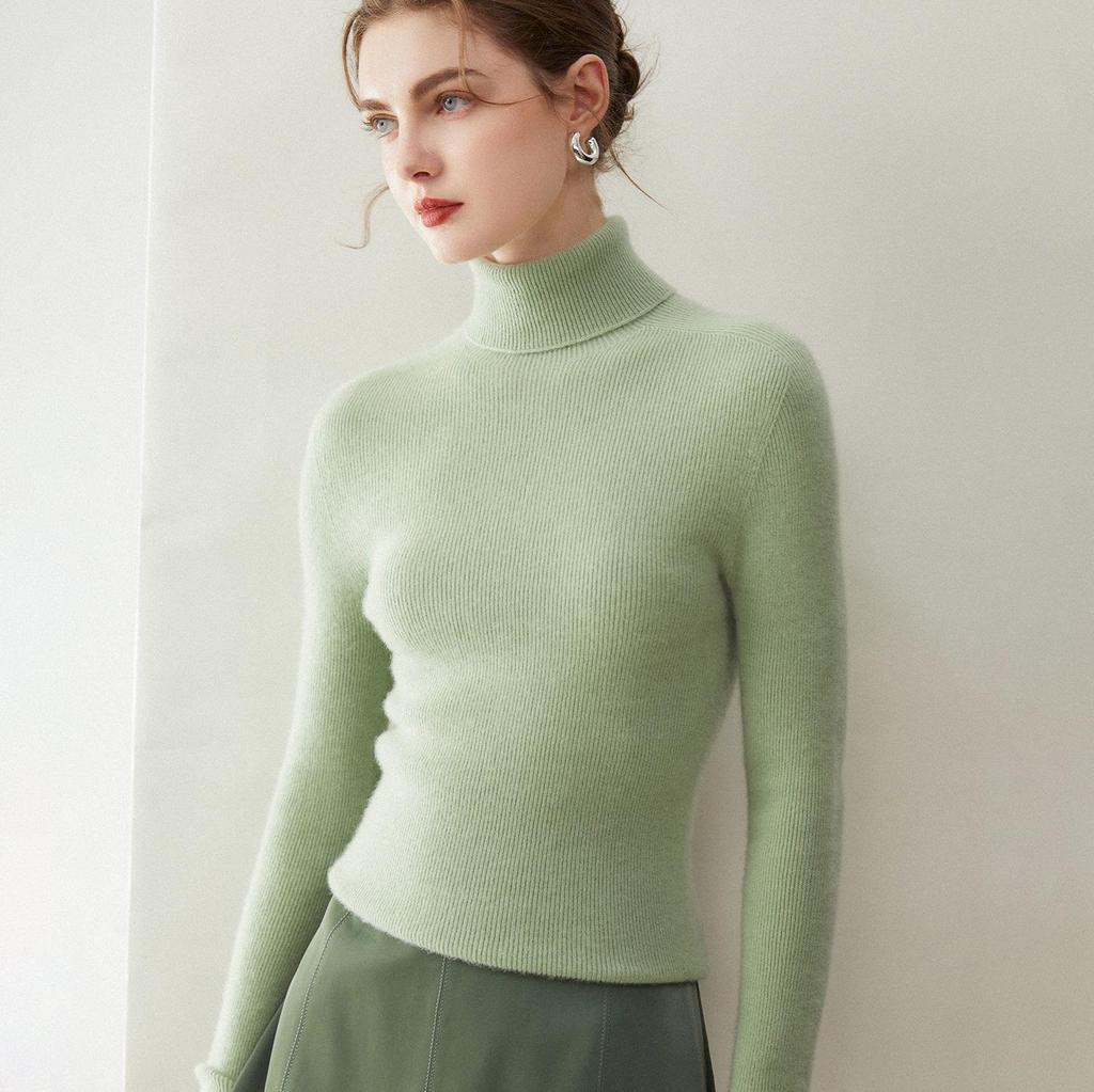 Women's Slim Fit Seamless Turtleneck Sweater - 100% Pure Cashmere, Flattering High Neck Knit Base Layer