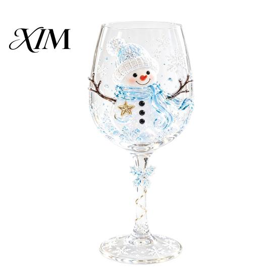 Schneemannmusterkelch Weihnachts-Stielweinglas, Schneemann/Weihnachtsmannkranz/Elch/Weihnachtsbaum Handbemalt, Elegantes Trinkglas Kreatives Stielglas für