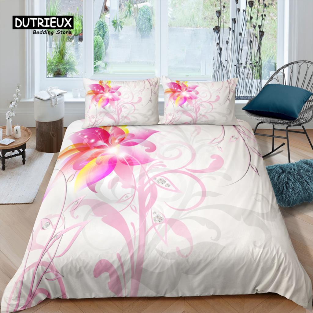 Home Living Luxury 3D Pink Flower Bedding Set Rose Duvet Cover Pillowcase Queen and King EU/US/AU/UK Size Comforter Bedding