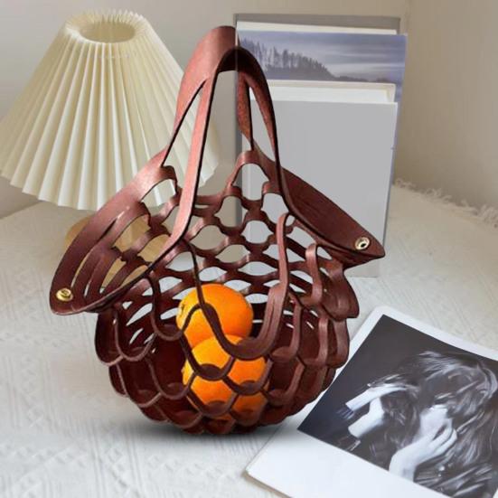 Skládací nákupní taška z umělé kůže s dutým designem, ležérní kabelka 2 v 1, košík na ovoce, sedák pro pikniky, kempování, nákupy potravin