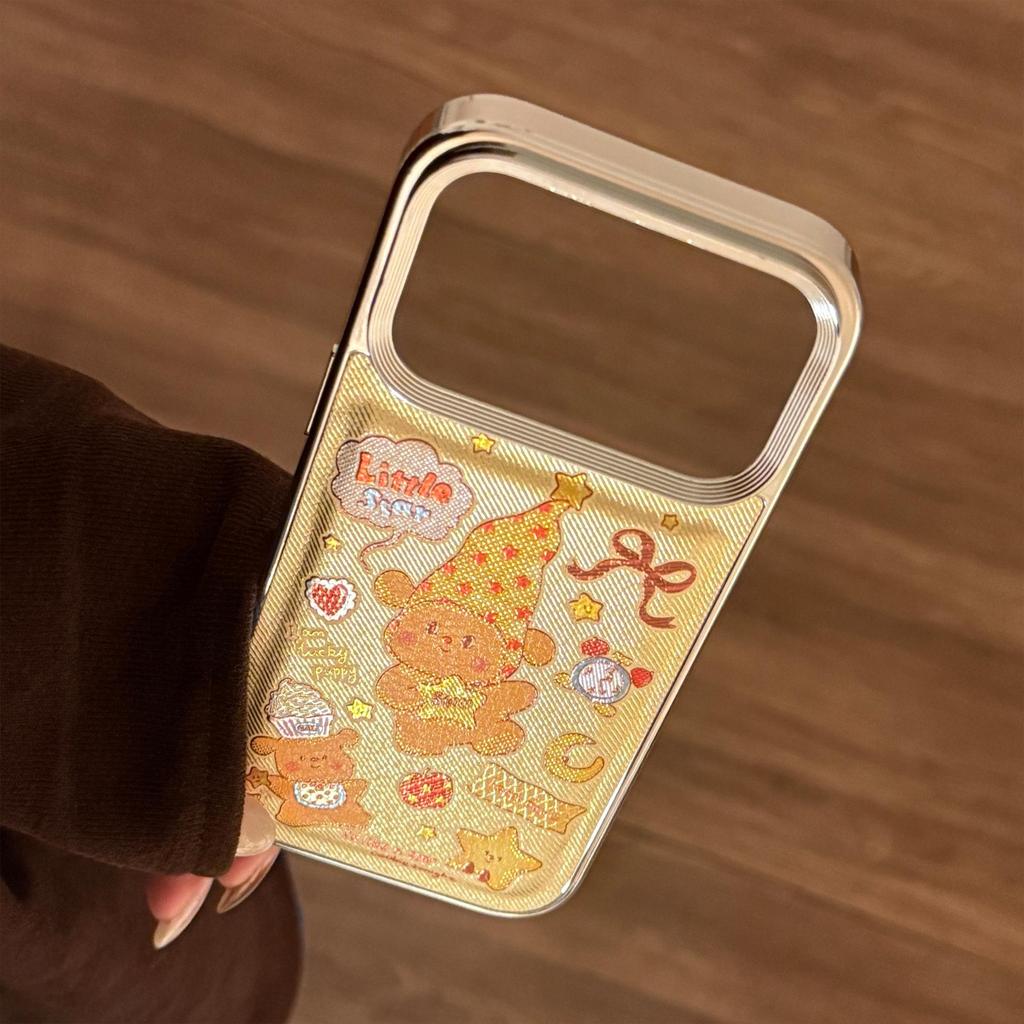 Compatible with Apple 17 Pro Max: Gilded Yellow Stars & Small Dog Cartoon Electroplated Case for iPhone 15/13.