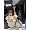 Weißer großer Pelzkragen Kapuze Fuchshaar Strickjacke Damen Herbst Winter Lässiges Gefühl Lockerer Reißverschluss Strickjacke Pullover