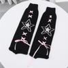 Women's Punk Star Pattern Knitted Leg Warmers with Ribbon Bows Flared Boot Covers Knee Length Socks Japanese Streetwear