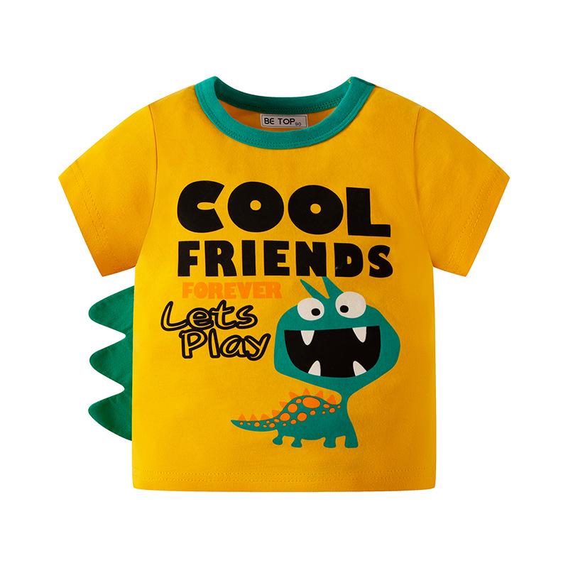 2026 Summer Children s Dinosaur T-shirt: Cartoon Design, Short-Sleeve, Pure Cotton, Round Neck, Korean Style for Boys 90 cm