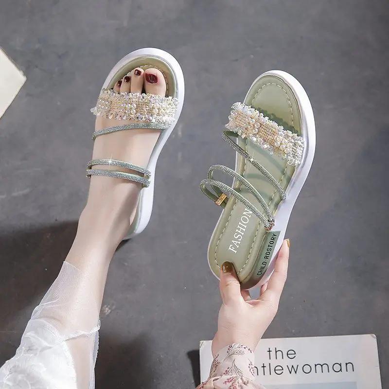 Fashion Flat Rubber Rhinestones 2025 Trending Luxury Wholesale Sandals for Women Comfort Vintage The Best Chic and Elegant Woman Shoes