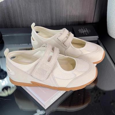 French Yellow Shoes Mesh Mary Jane Shoes 2025 Summer New Velcro Shallow Mouth Round Head Canvas Shoes Single Shoes