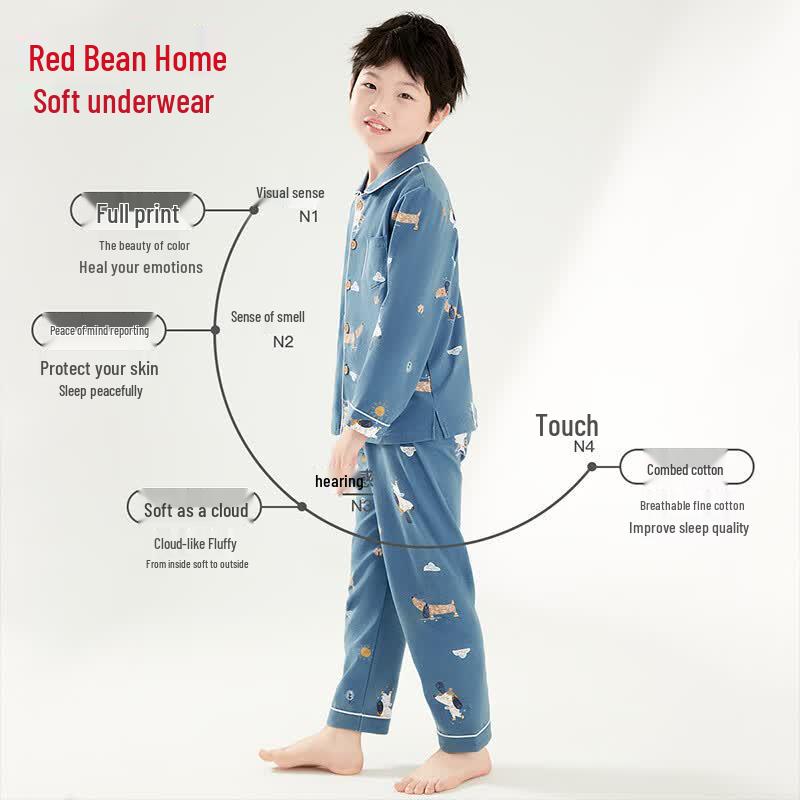 Hodohome Kids' Cotton Blend Long-Sleeve Loungewear Set