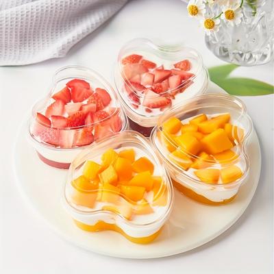20 Piezas de Vasos de Plástico Blanco para Postre con Borde en Forma de Corazón - Reutilizables, Transparentes para Tartas C, Mousses y Postres - Perfectos para Fiestas