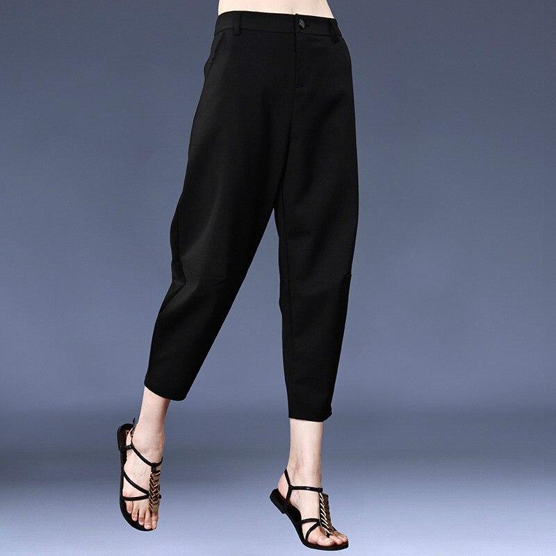 

Уличная одежда, осенние свободные черные офисные женские брюки, женские шаровары с высокой талией, капри для женщин, брюки женские XXXXXL