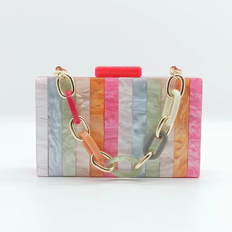 Evening Bag Crossbody Fashion Patchwork Chain Summer Beach Clutch Shoulder Acrylic Luxury Designer Original Bags Women's Wallets