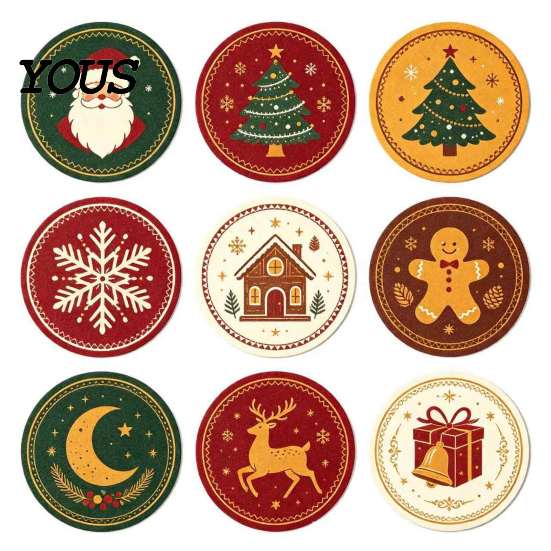 Decorative Table Protectors 9Pcs Christmas Wooden Coasters Set, Heat Resistant Cup Mats, Waterproof Round Wood Protection Mats for Home Office