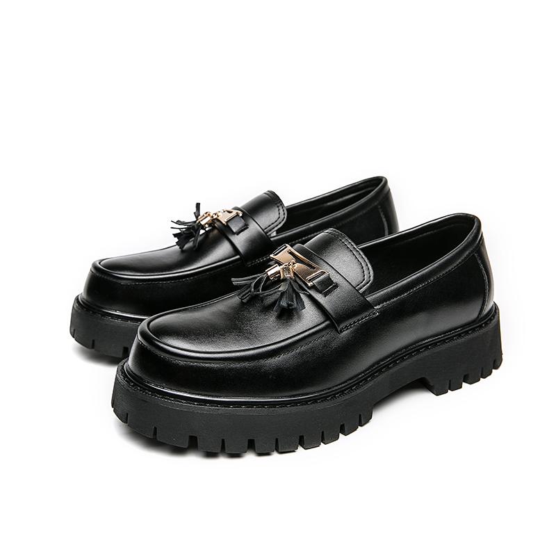 Platform Business Formal Leather Shoes Round Toe Shoes Tassels Loafers Luxury Casual Increase Oxford Shoes Black Wedding Shoes