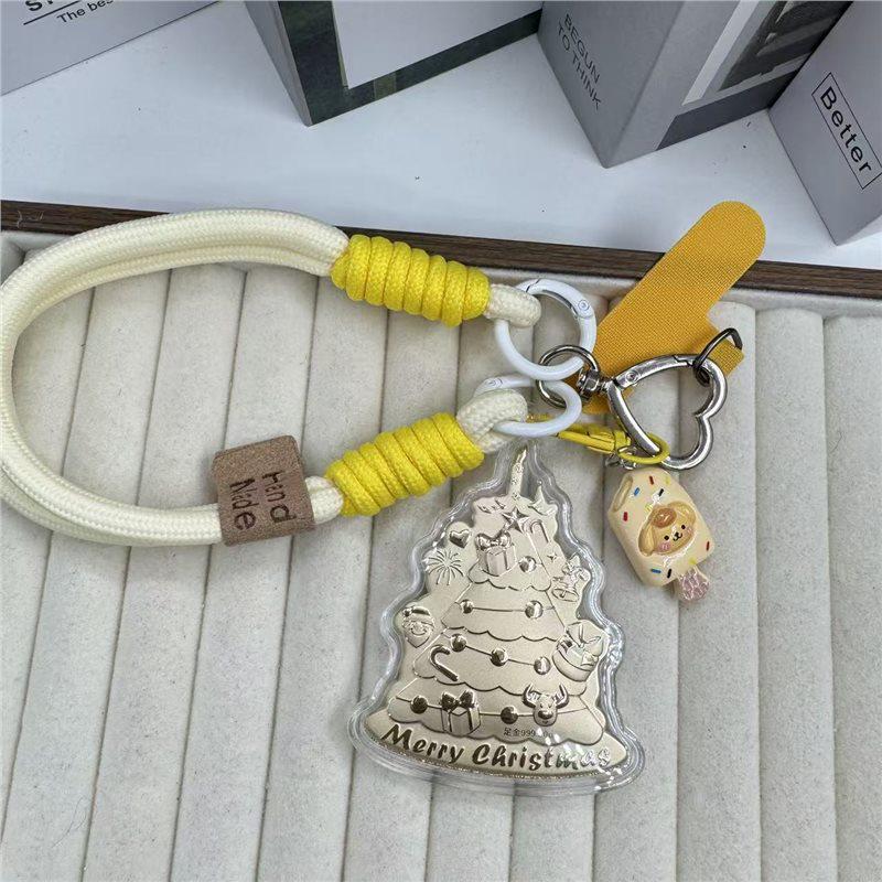 New 999 Fine Gold Christmas Tree Keychain & Phone Charm Cartoon Merry Christmas Pendant Gold Not Included