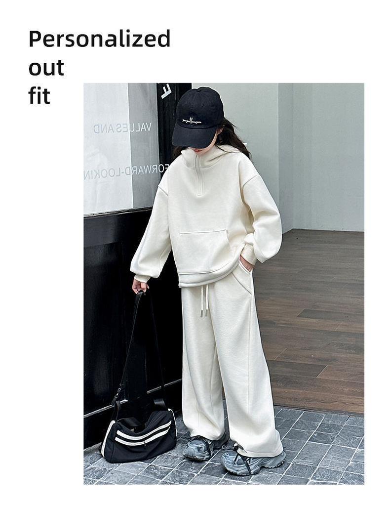 Girls' Fleece-Lined Sweatshirt Three-Piece Set - 2024 Autumn/Winter Trendy Casual Sportswear