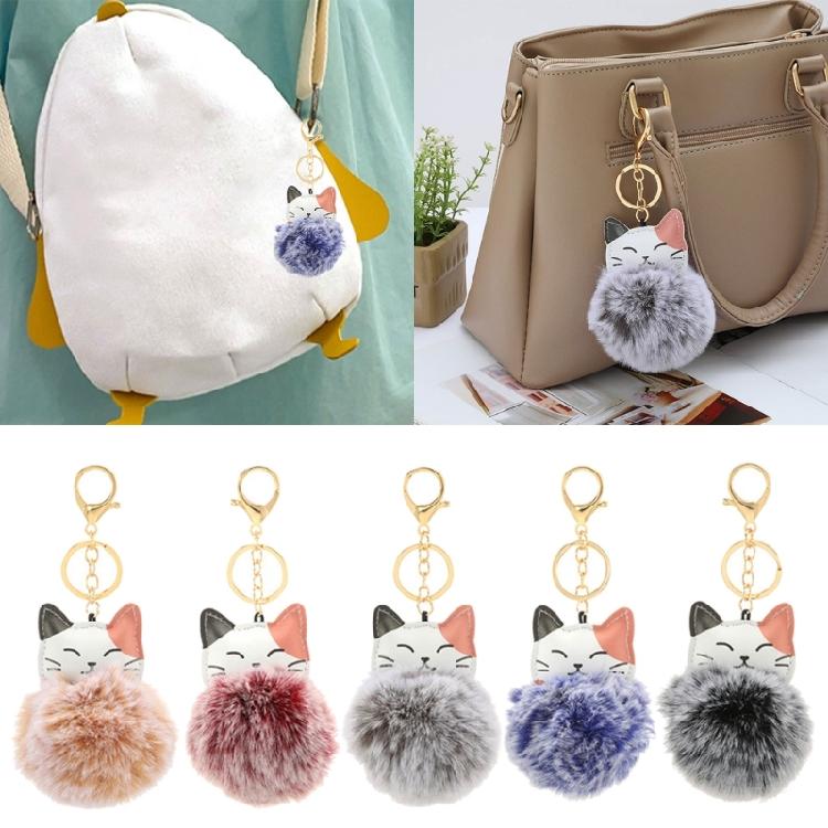 Elegante Schlüsselkette Weicher Haarbällchen Katzenanhänger Schlüsselanhänger Charm für Auto oder Tasche Schlüssel