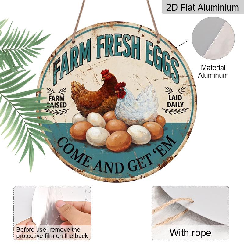2D Flat 1pc, 8x8 In, Fresh Eggs From The Farm Metal Sign - Rustic Farmhouse Aluminum Metal Decorative Signs & Plaques, Durable Indoor/Outdoor