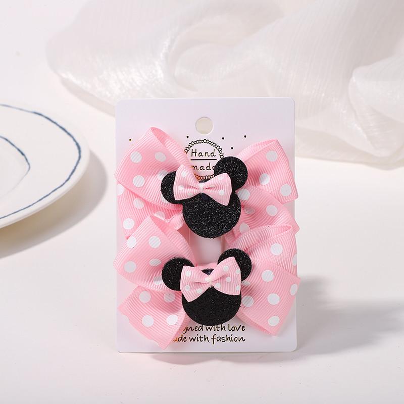 Girls Headwear Mickey Mouse Hair Accessories Set Girls Hairpin Card Pink Polka Dot Bow Cartoon Hairpin 3679