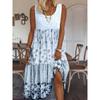 Vestido Boho para Mujer, Blusa sin Mangas con Bloques de Color y Estampado Floral de Cuello Redondo para Mujer