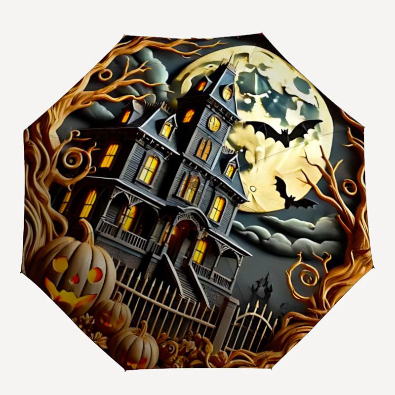 1pc Halloween Haunted Auto Folding Umbrella, Sturdy And Durable Automatic Folding Umbrella with 8 Ribs, Convenient for Outdoor Use133
