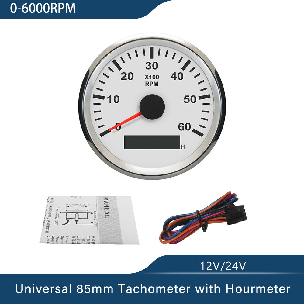 Universal 85mm Tachometer Engine RPM Gauge Set with Hourmeter for Car Boat Truck