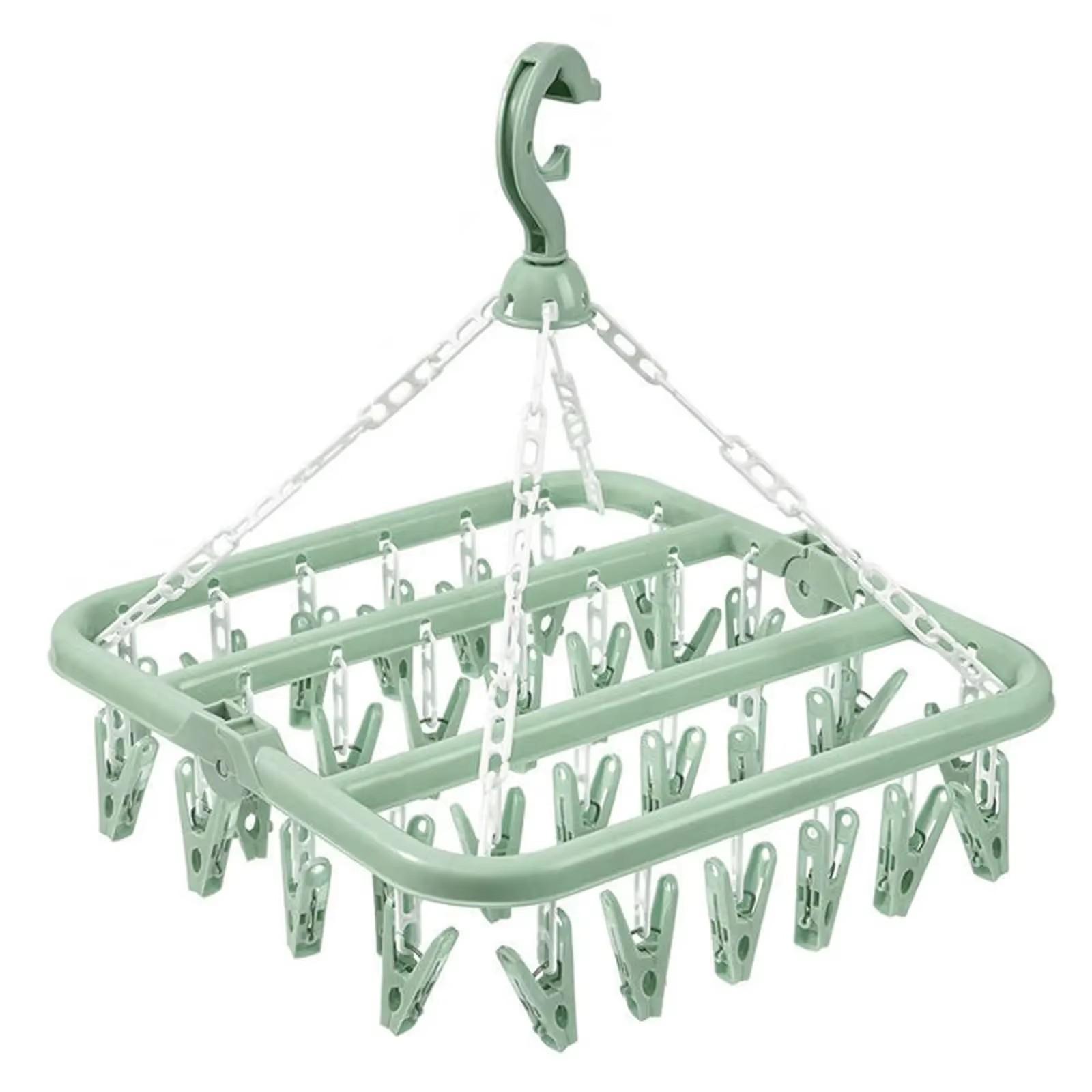 

Clothes Drying Hanger with 32 ClipsSocks Underwear Drying Folding Laundry Hanging Rack зелёный