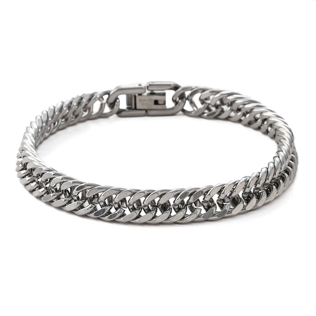 Stainless steel four-sided grinding double-woven bracelet hip-hop cold wind Cuban bracelet jewelry buckle bracelet