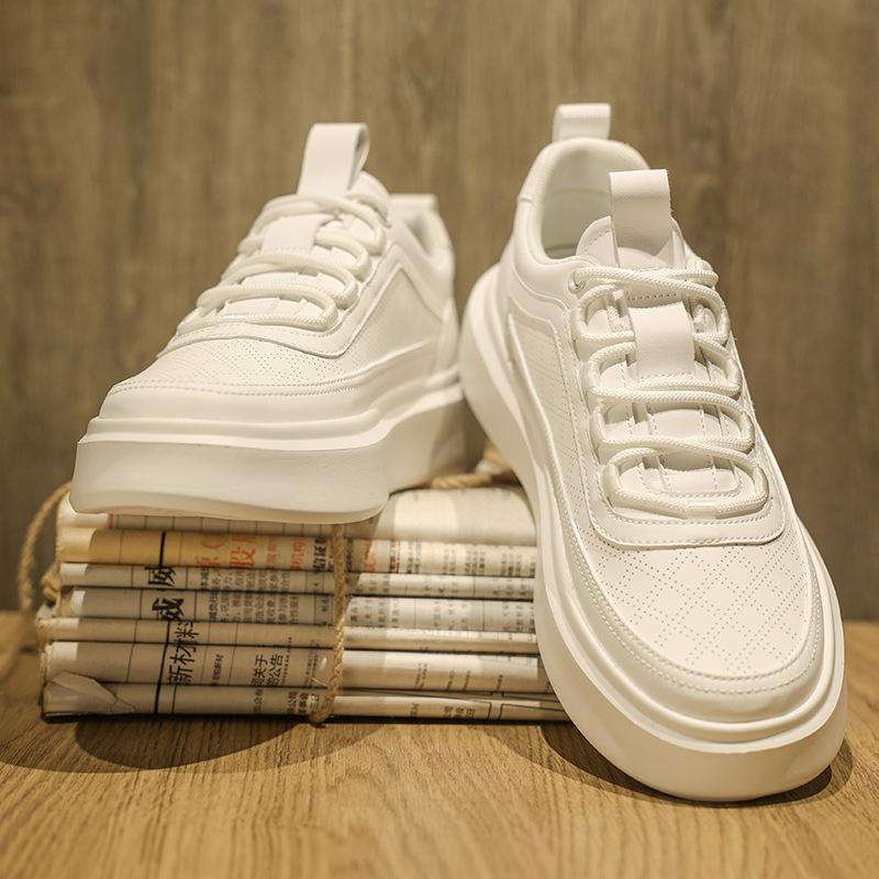 Little White Shoes Men's 2024 New Winter Trend Inner Height Increase Sports and Leisure Shoes Men's Versatile Breathable Thick Baseplate Shoes